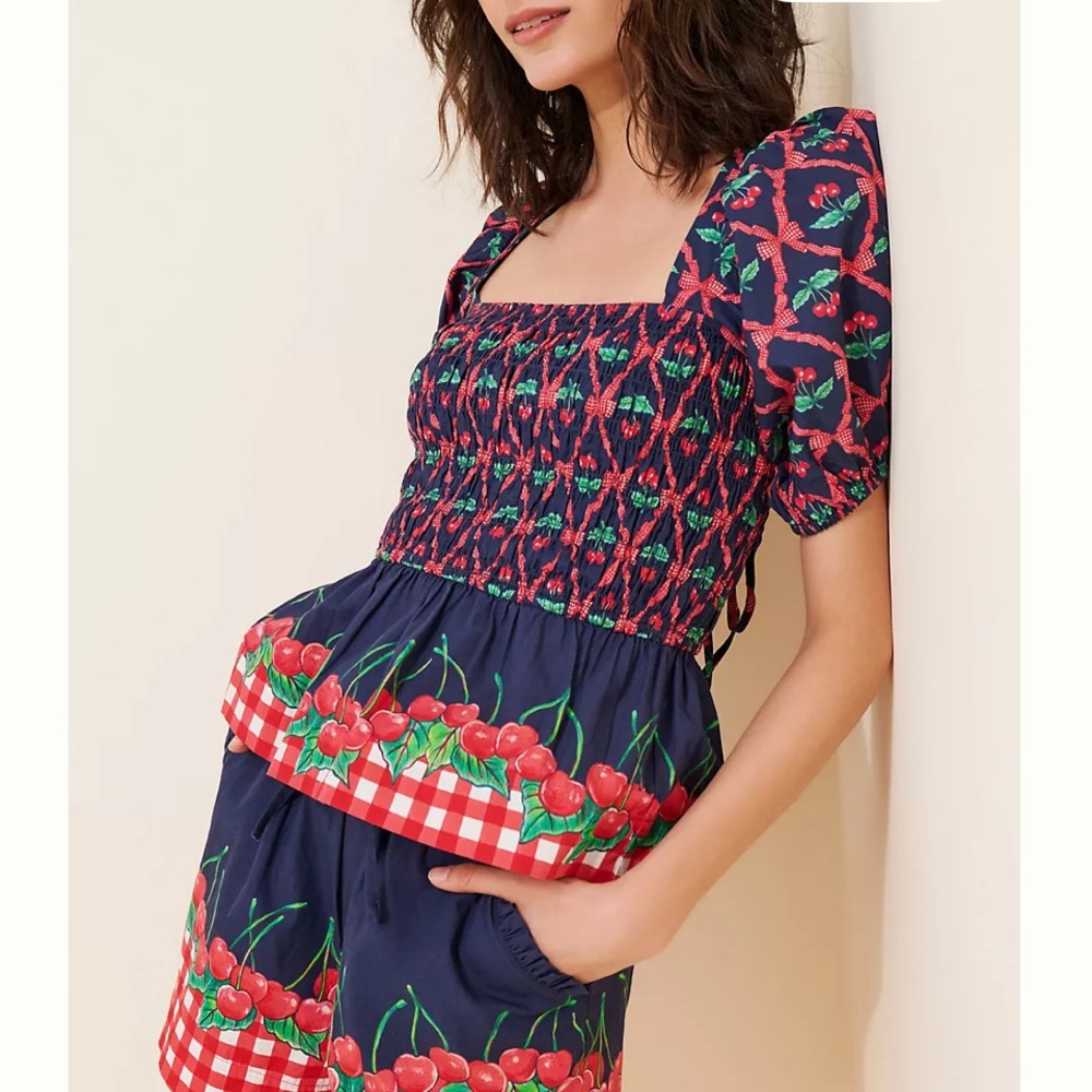 Damson Madder “Mila Puff-Sleeve Gingham Blouse” — UK 14 / US 10